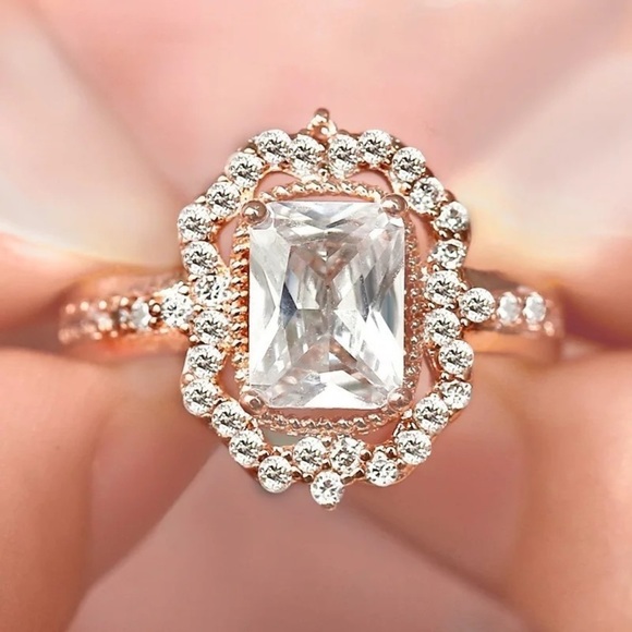 NEW Rose Gold Diamond Radiant Halo Engagement Ring - Picture 4 of 5